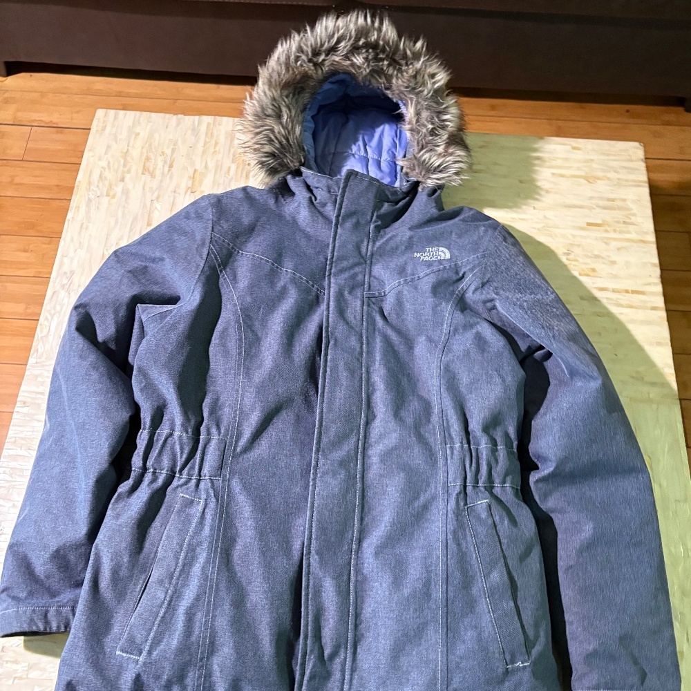 Light blue Northface puffer coat